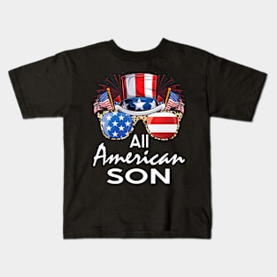 All American Son 4th of July USA America Flag Sunglasses Kids T-Shirt